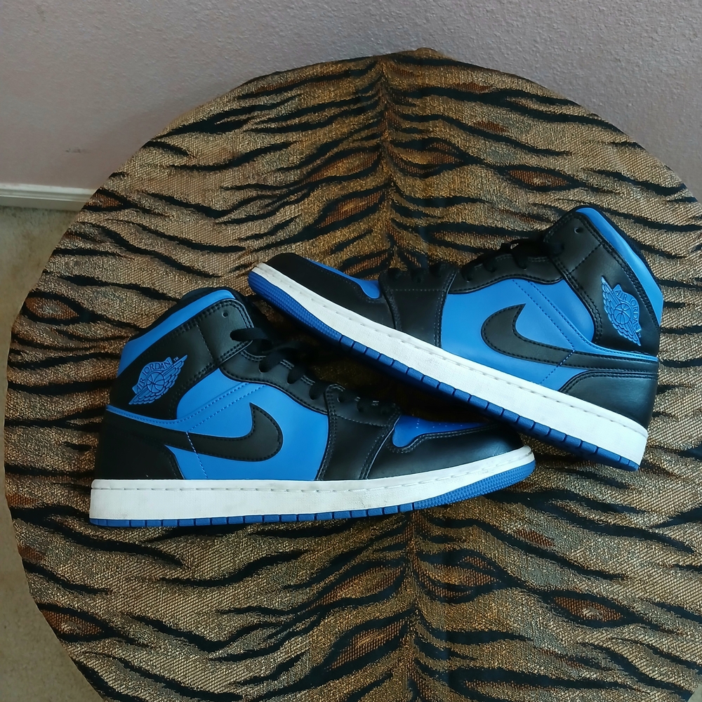 Nike Air Jordan 1 Mid Black Royal Blue High-Top Athletic Shoes